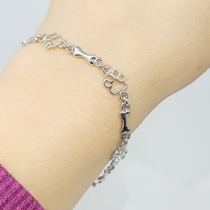 Limited Edition Pure Silver Dog Paw and Bone Charms Bracelet - emmy-rae-jewels.com