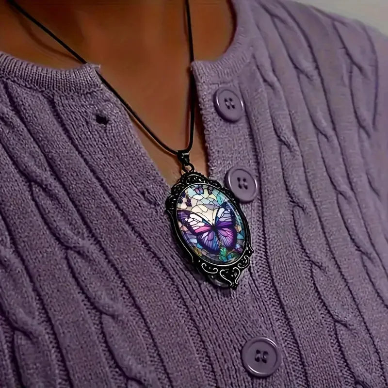 Butterfly Pendant Necklace with Purple Crystal - emmy-rae-jewels.com