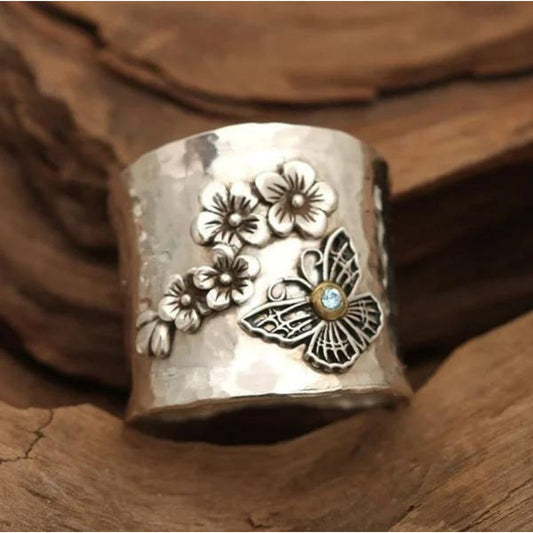 Bee Flower Butterfly Wide Band Ring - emmy-rae-jewels.com