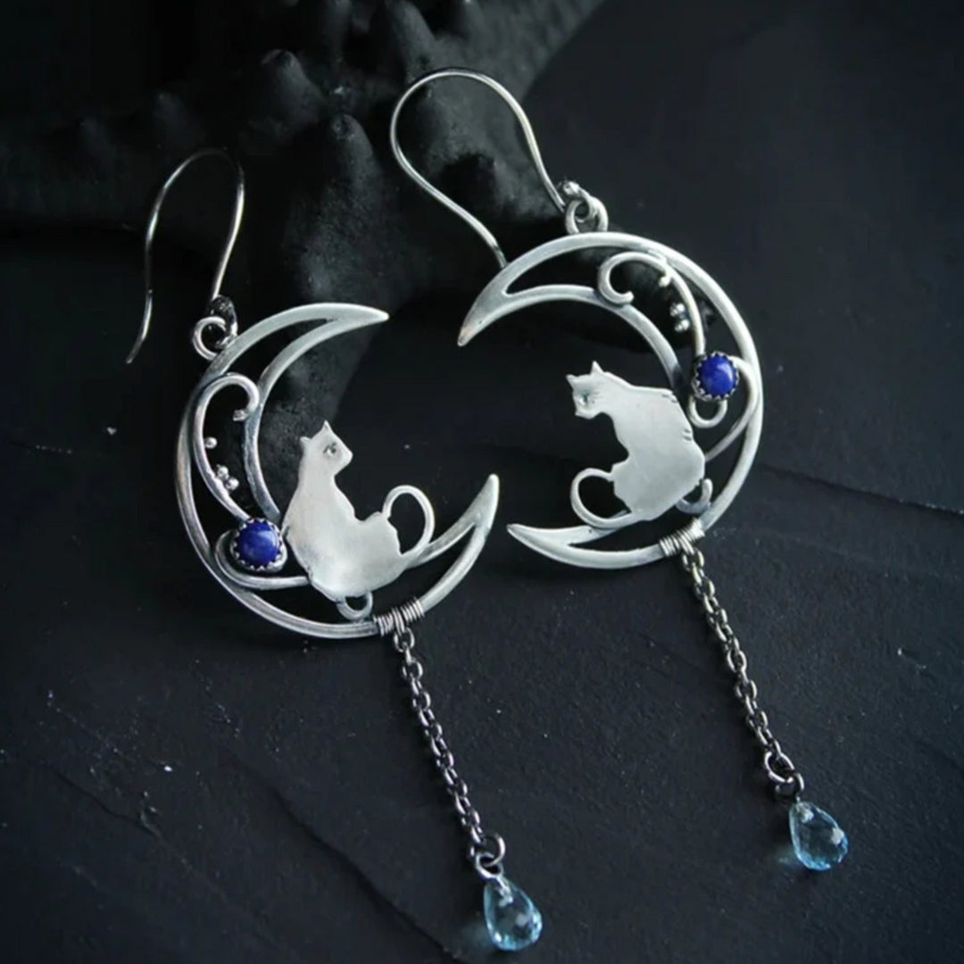Blue Zirconia Cat Boho Earrings in Sterling Silver - emmy-rae-jewels.com