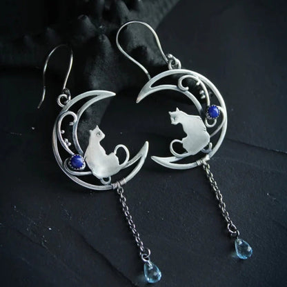 Blue Zirconia Cat Boho Earrings in Sterling Silver - emmy-rae-jewels.com