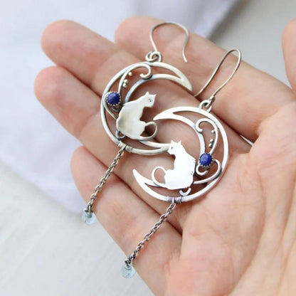 Blue Zirconia Cat Boho Earrings in Sterling Silver - emmy-rae-jewels.com