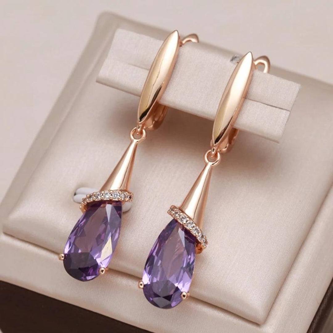 Purple Zirconia Earrings in Gold - emmy-rae-jewels.com