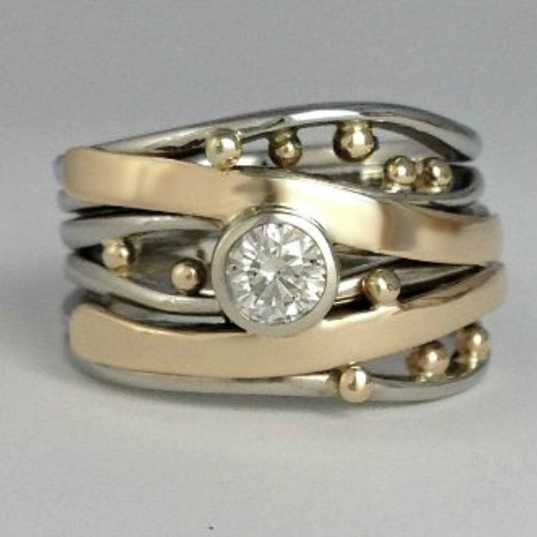 Vintage Gold Inlaid Zirconia Ring - emmy-rae-jewels.com