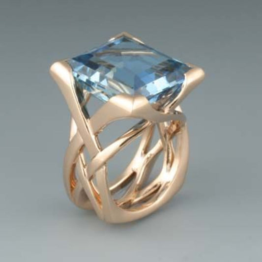 Vintage Rose Gold Blue Zirconia Ring - emmy-rae-jewels.com