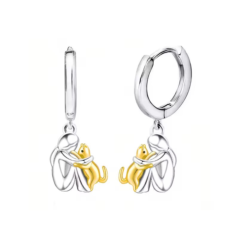 Cat Hug Pendant Necklace with Bonus Earrings – Limited Time Offer - emmy-rae-jewels.com