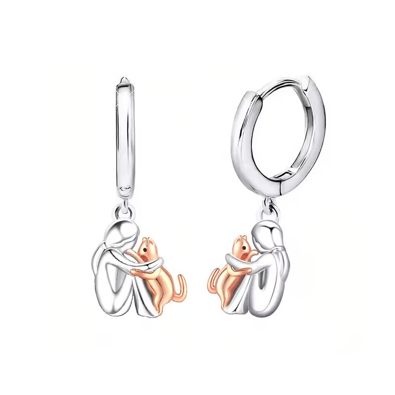 Cat Hug Pendant Necklace with Bonus Earrings – Limited Time Offer - emmy-rae-jewels.com