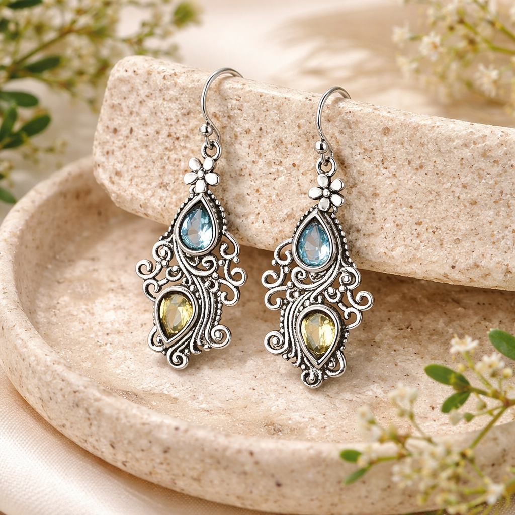 Vintage Sky and Sand Drop Earrings