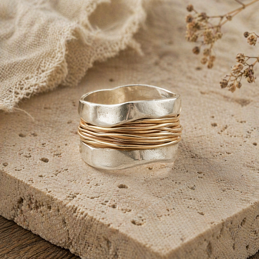 Silver Golden Threads Ring