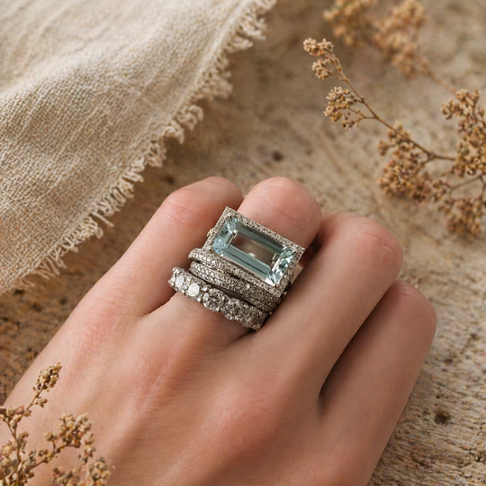 Vintage Silver Turquoise Glass Ring Set