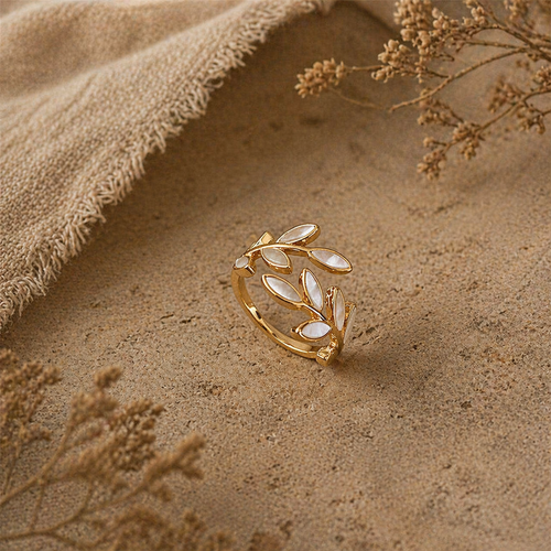 Pure - White Opal Leaf Adjustable Ring