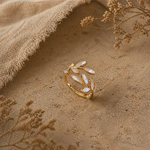 Pure - White Opal Leaf Adjustable Ring
