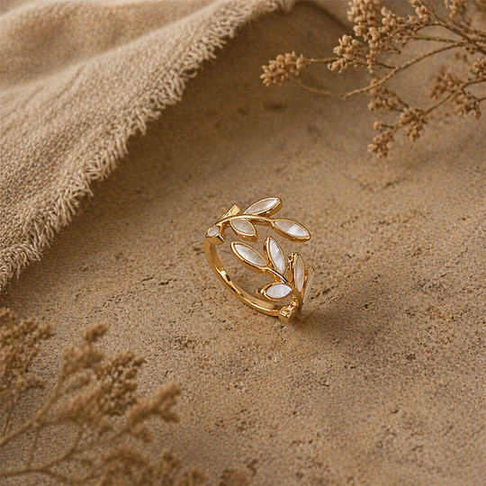 Pure - White Opal Leaf Adjustable Ring
