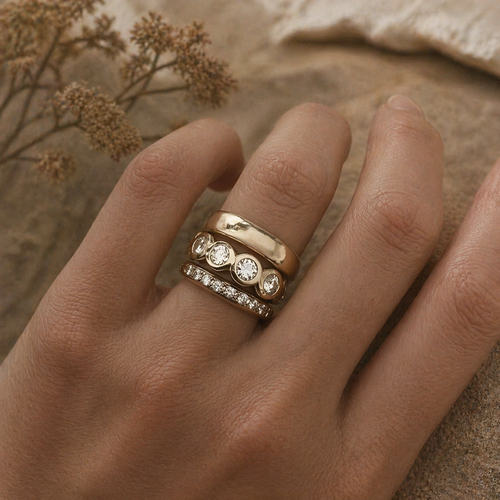 Set of forged brilliant gold rings