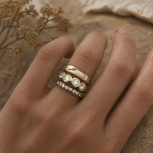 Set of forged brilliant gold rings