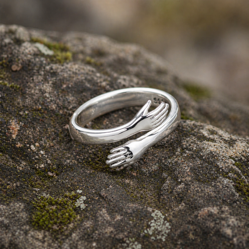 Silver adjustable hug ring