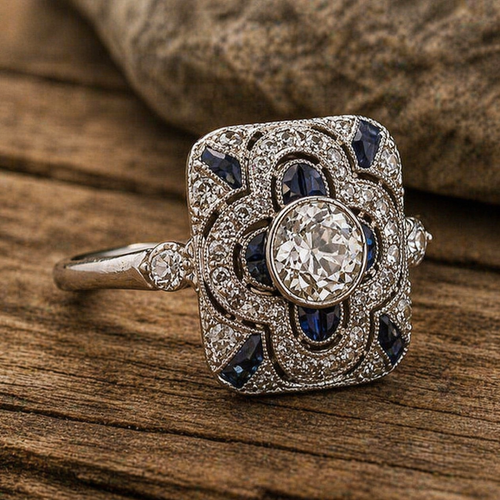 Vintage silver ring with blue zirconia