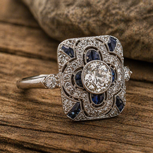Vintage silver ring with blue zirconia