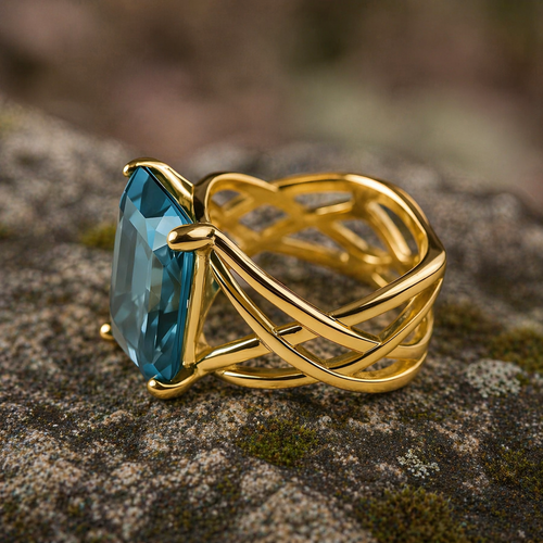 Vintage Gold Blue Zirconia Ring
