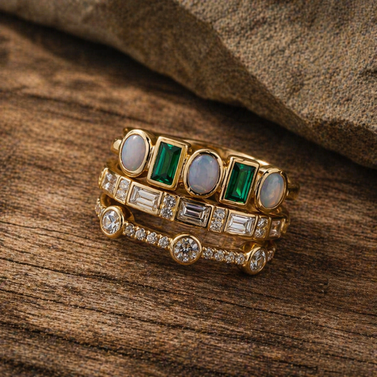 Vintage rings with white and green opal