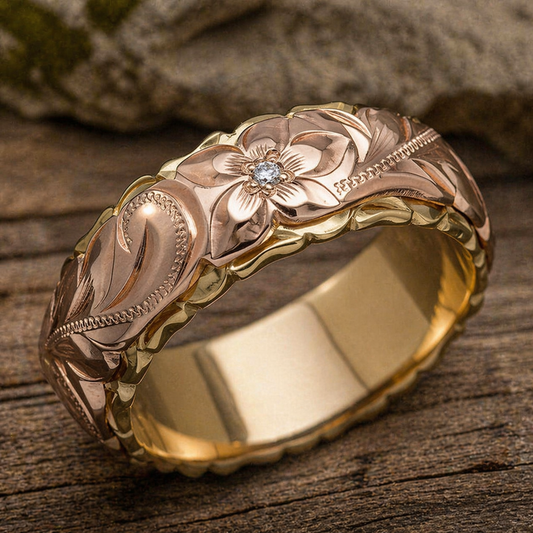 Vintage Rose Flower Gold Ring