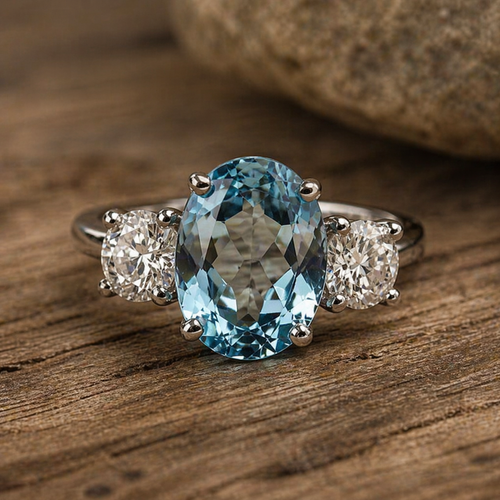 Ring with blue diamond crystal in sterling silver