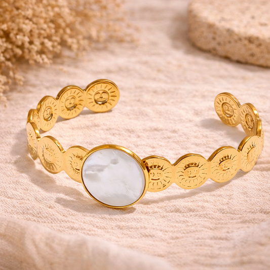Selene - Mother of Peal Gold Bangle