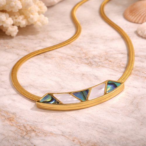 Ocean's Treasures - Mother of Pearl Snake Gold Necklace