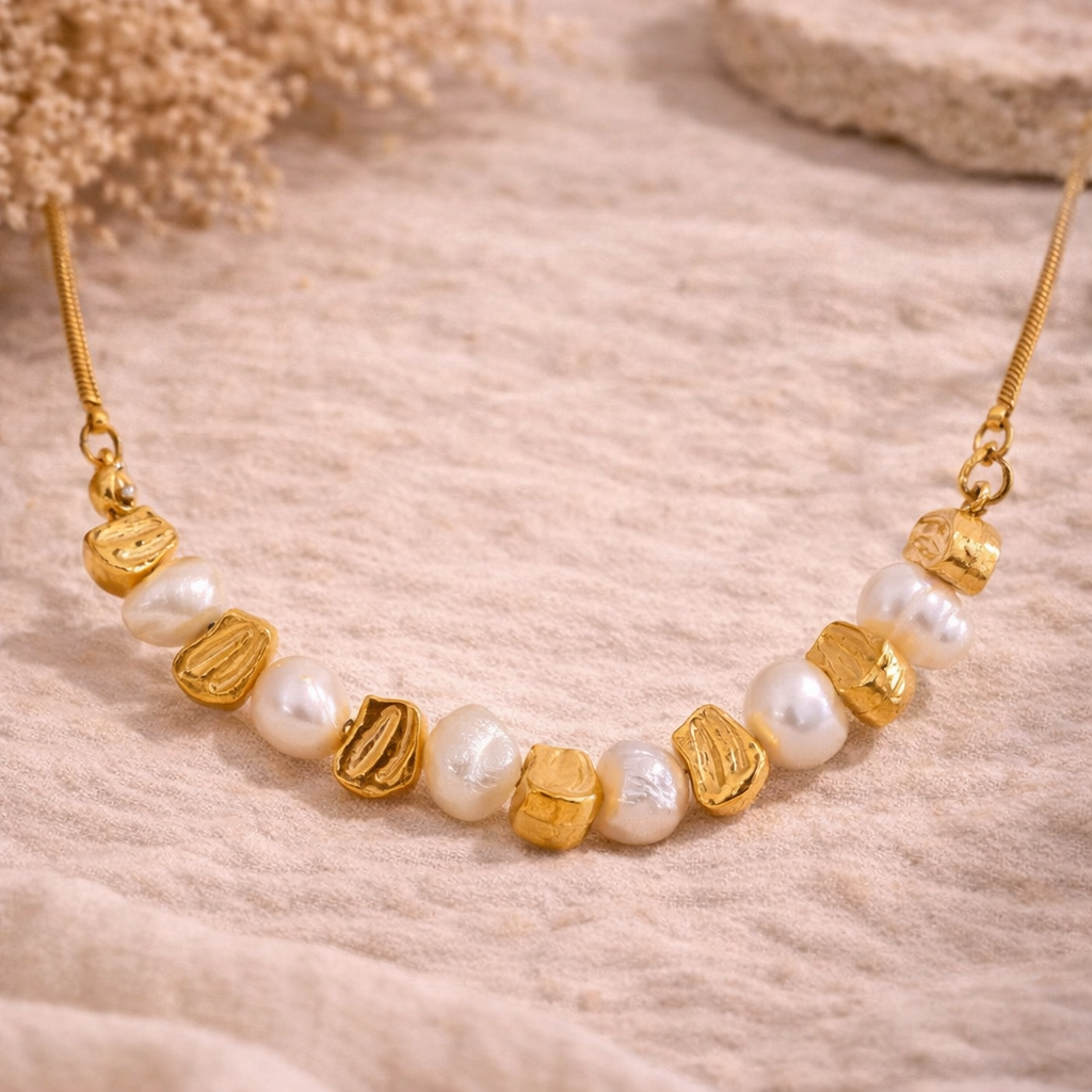 Oceanic Essence -  18k Gold Necklace with Pearls