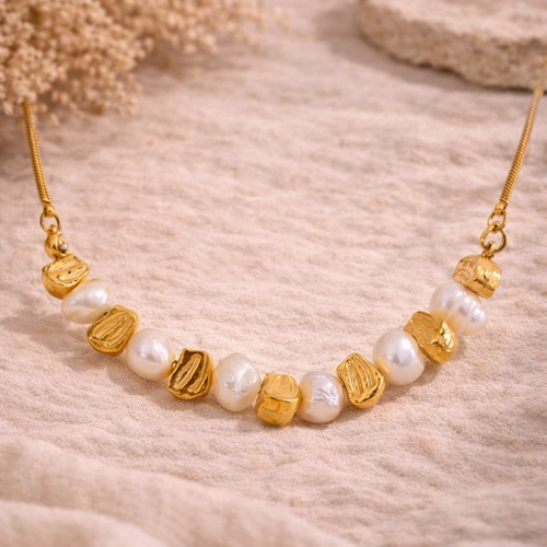 Oceanic Essence -  18k Gold Necklace with Pearls