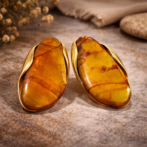 Multicolor Amber Resin Wood Earrings