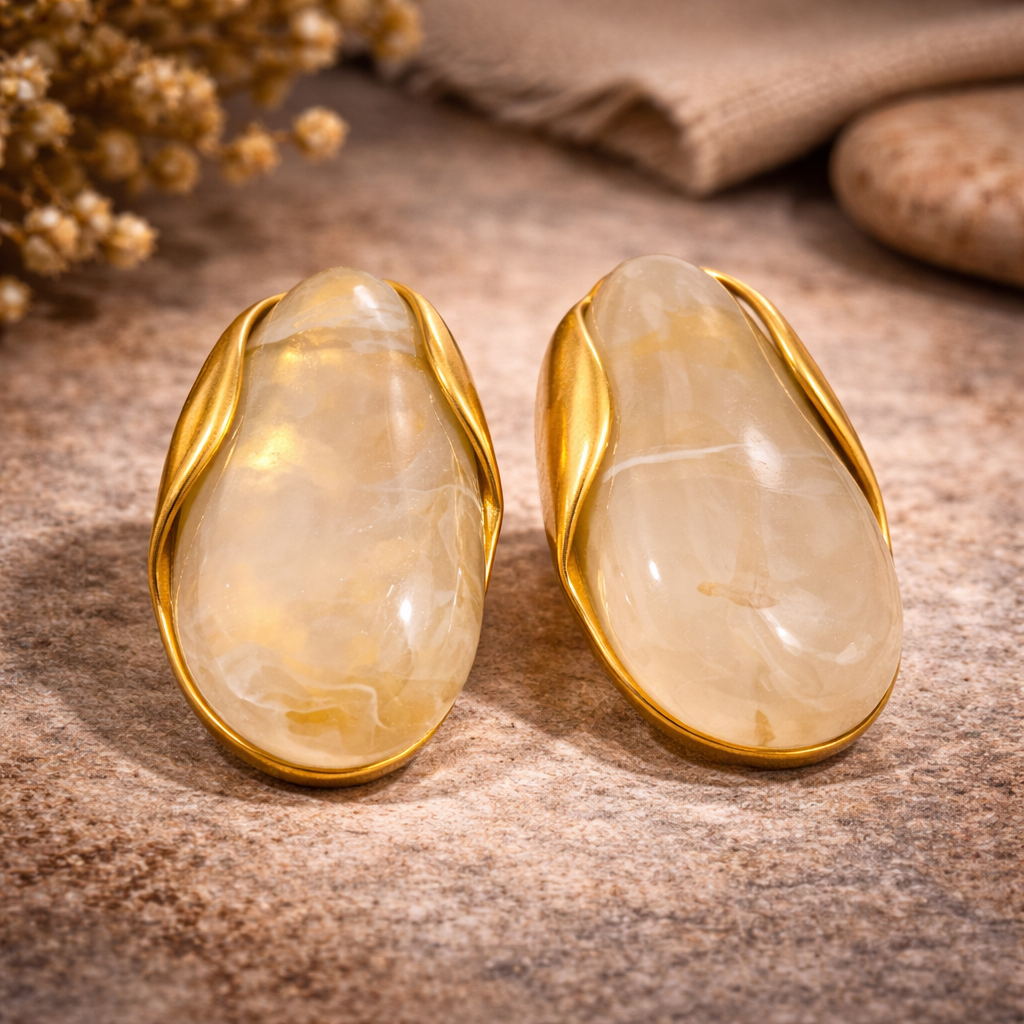 Multicolor Amber Resin Wood Earrings