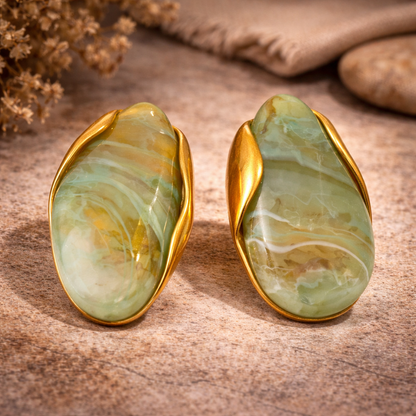 Multicolor Amber Resin Wood Earrings