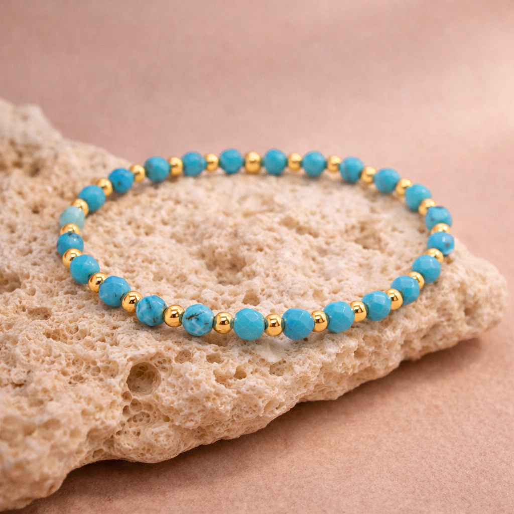 Vintage Turquoise Beaded Cross Charm Bracelet