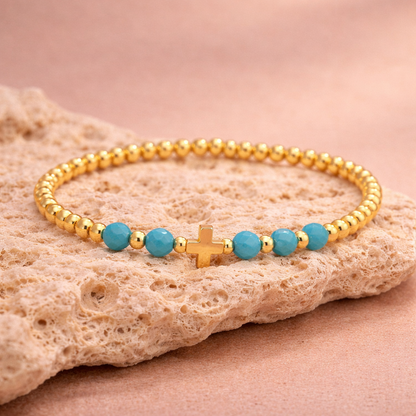 Vintage Turquoise Beaded Cross Charm Bracelet