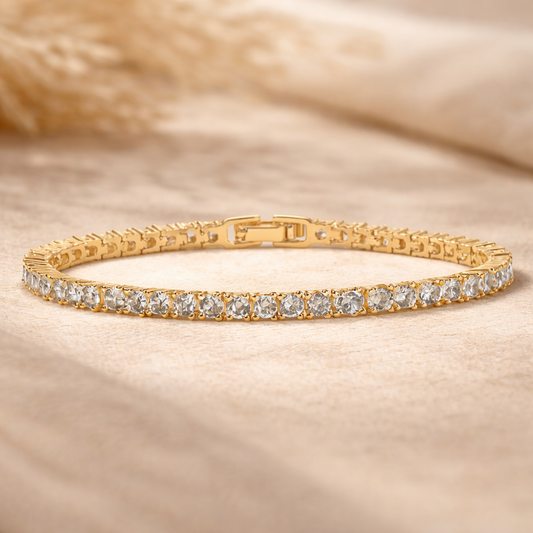 Golden Tennis Bracelet Adorned with Brilliant Crystals