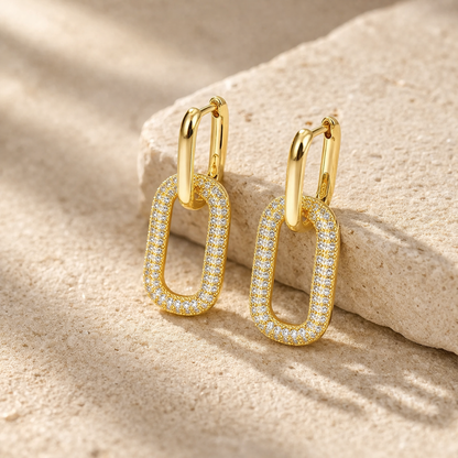Retro Rhinestone Geometric Hoop Earrings
