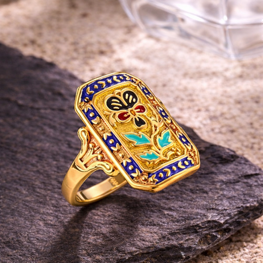 Vintage Enamel Floral Statement Ring