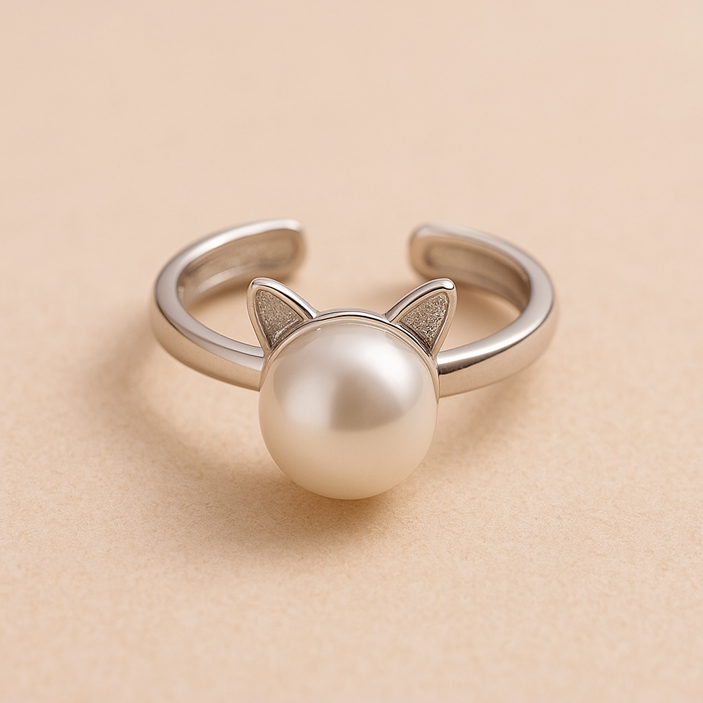 Beautiful Pearl Cat Necklace with Bonus Earrings + Ring - emmy-rae-jewels.com