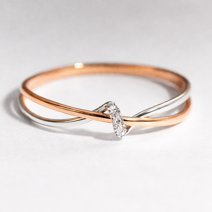 Rose Gold Silver Criss-Cross Ring