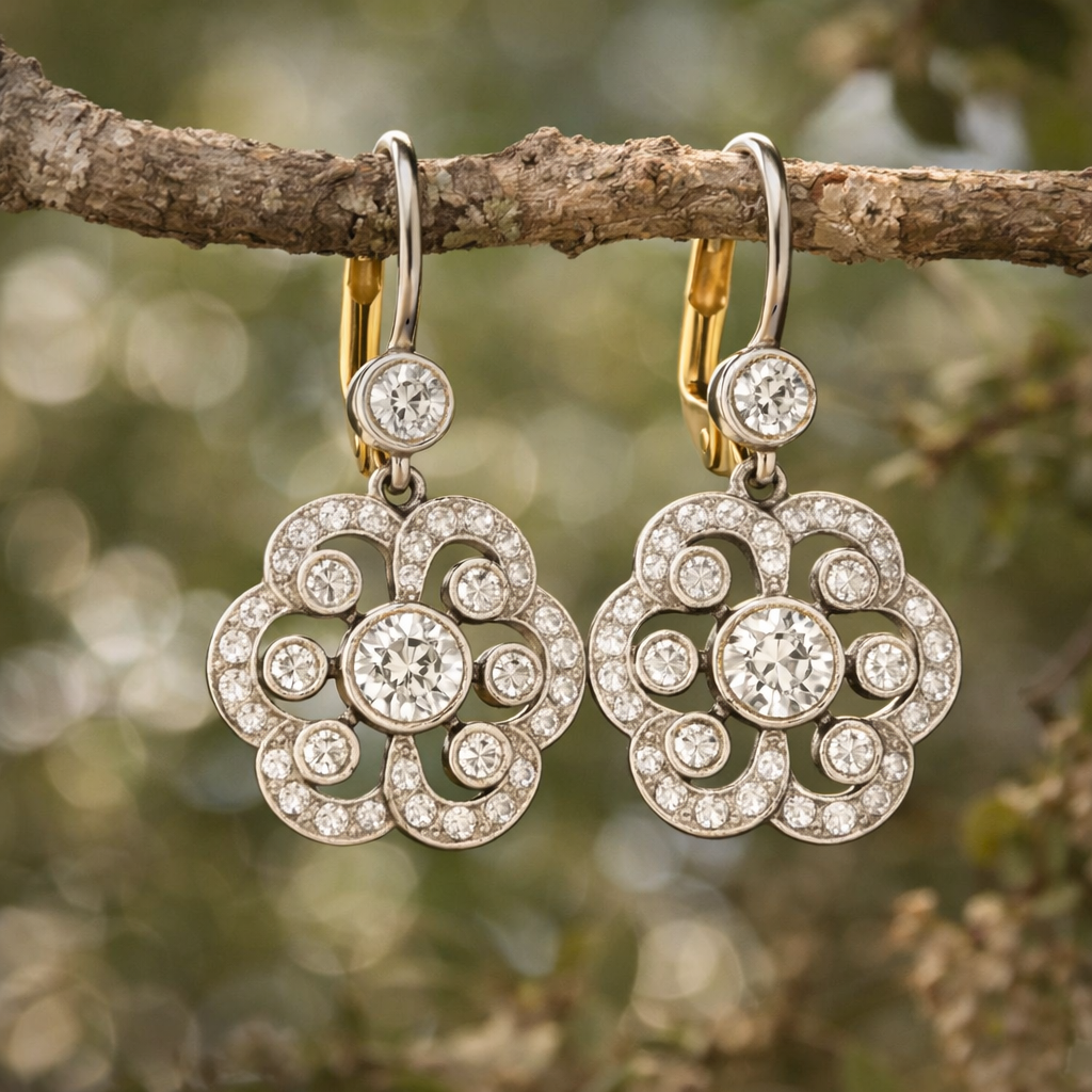 Crystal-Embellished Mandala Vintage Earrings