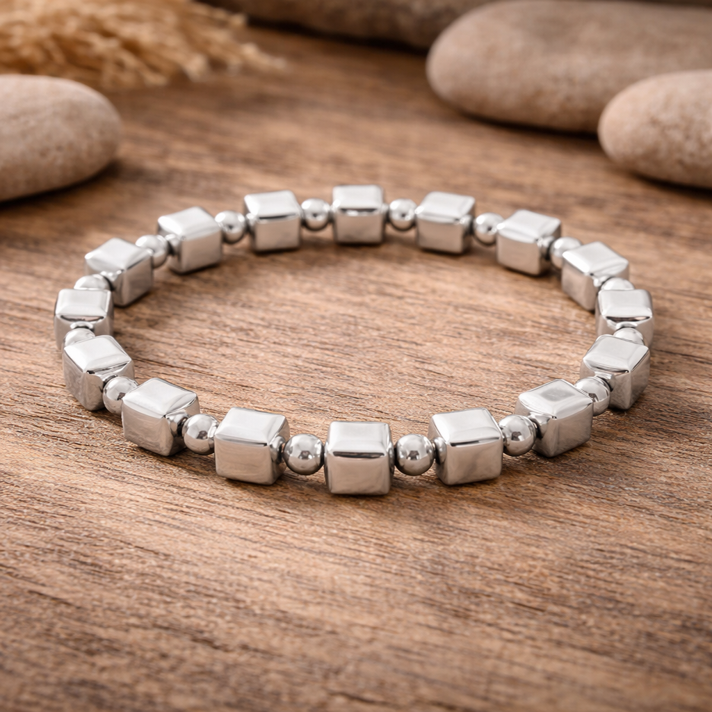 Timeless Silver Bracelet with Cubic Bead Detailing