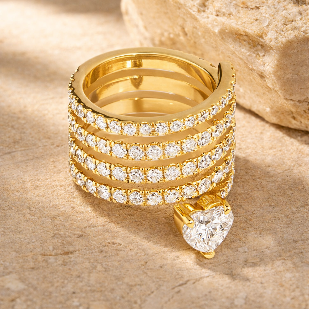 Antique Gold Zirconia Heart Wrap Ring