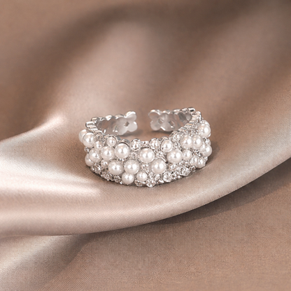 Vintage Adjustable Pearl Zirconia Ring