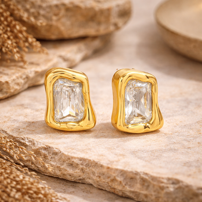Timeless Gold Zircon Square Earrings