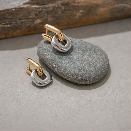 Minimalist Two Tone Gold Oval Earrings