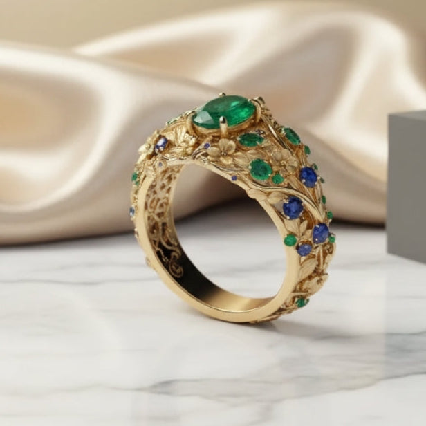Green & Blue Crystal Gold Ring - emmy-rae-jewels.com