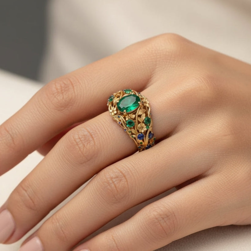 Green & Blue Crystal Gold Ring - emmy-rae-jewels.com
