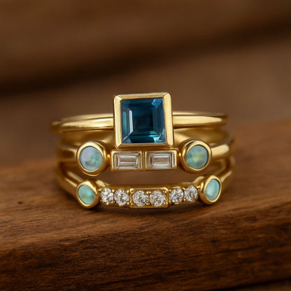 Vintage Blue Crystal Ring Set - emmy-rae-jewels.com
