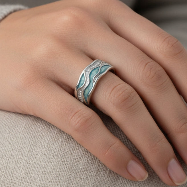 Turquoise Silvered Waves Ring - emmy-rae-jewels.com